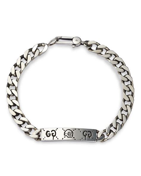 Gucci Sterling Silver Ghost Bar Plate Link Bracelet 